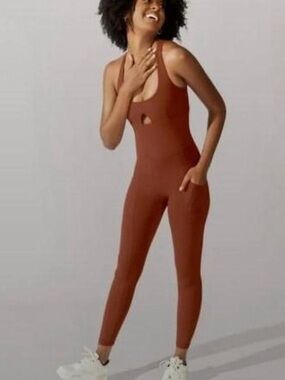 POP FLEX peek a boo yoga onesie jumpsuit with low back sz S small brick color